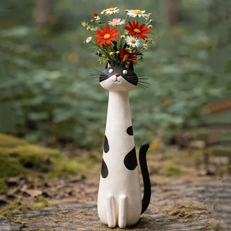😻 Håndlavet keramisk kattevase – Unikt, originalt design – Dekorativ vase til katteelskere