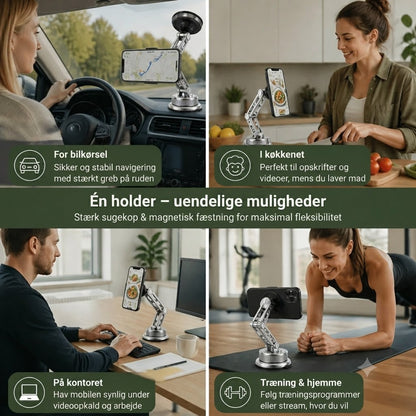 Mobilholder til bil i fuld metal med superstærk magnet og sugekop
