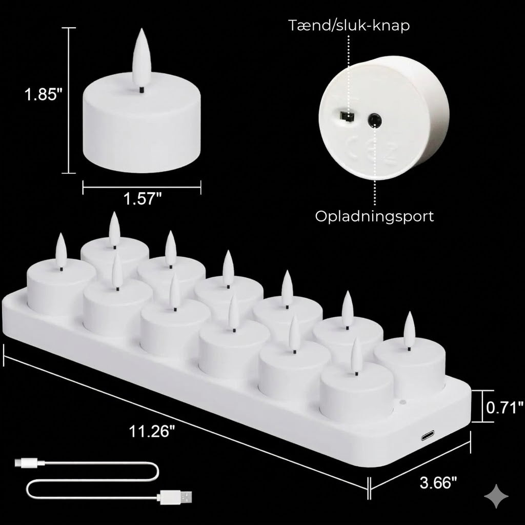 Genopladelige LED-fyrfadslys (flammefri) — skaber en hyggelig stemning — ingen brandfare
