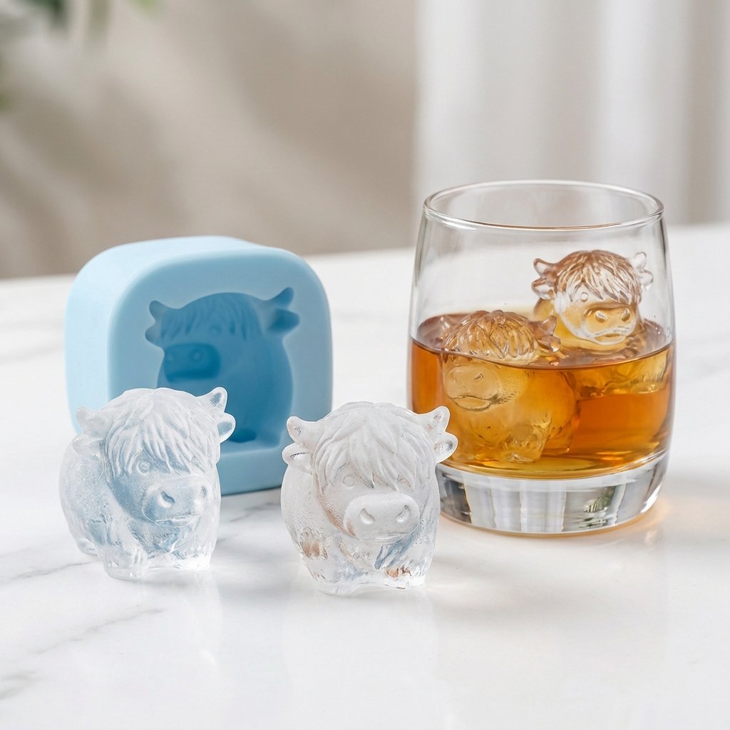 🐮 Mini skotsk højlandskvæg – 3D silikone-isterningform