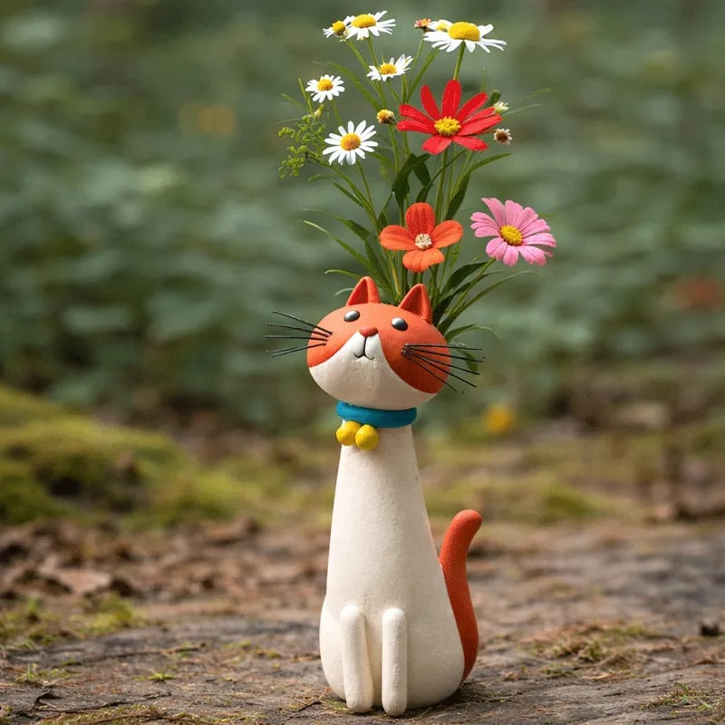 😻 Håndlavet keramisk kattevase – Unikt, originalt design – Dekorativ vase til katteelskere