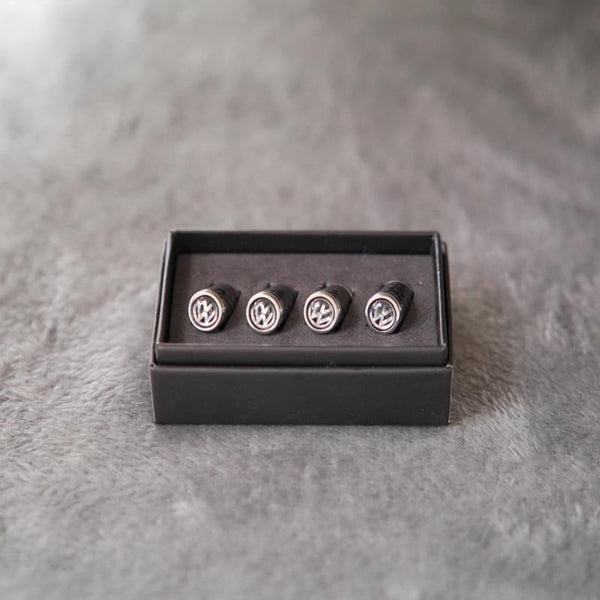 Luksus ventilhættesæt i kulfiberstil – Kulfiberlook – Universel til bil, motorcykel og cykel – Sporty hjulbeskyttelse – [4 stk.]