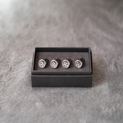 Luksus ventilhættesæt i kulfiberstil – Kulfiberlook – Universel til bil, motorcykel og cykel – Sporty hjulbeskyttelse – [4 stk.]