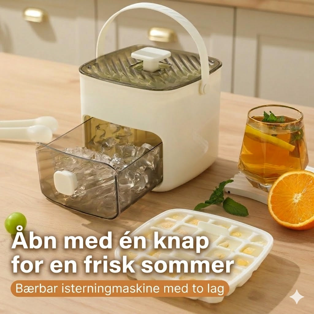 Isterningebakke i silikone med låg – klembar iskop med håndtag