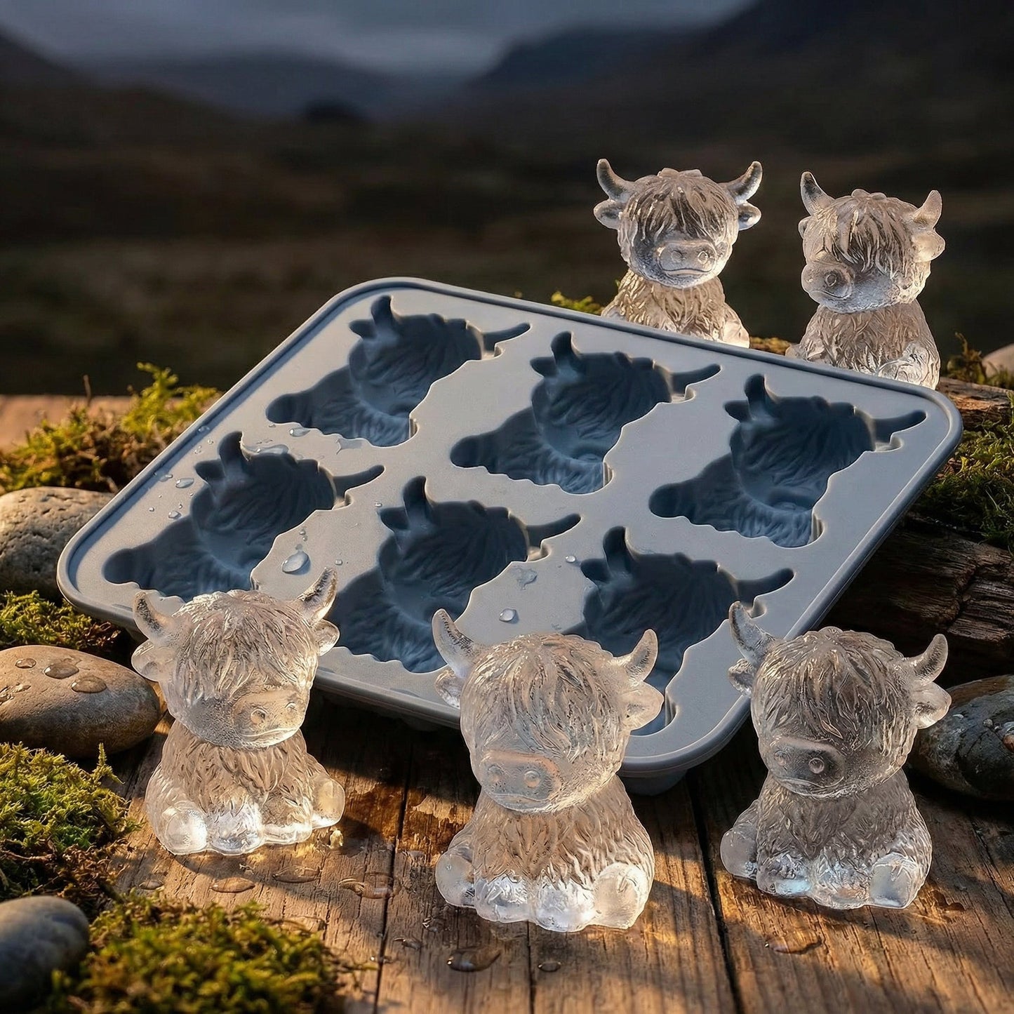 🐮 Mini skotsk højlandskvæg – 3D silikone-isterningform