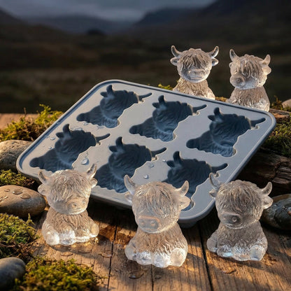 🐮 Mini skotsk højlandskvæg – 3D silikone-isterningform