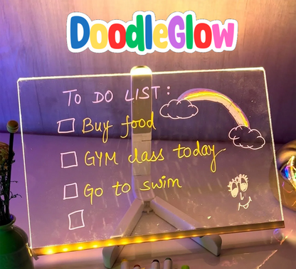 DoodleGlow™ magisk LED-tegneplade – lysende tegneplade til børn (med tuscher og skabeloner)