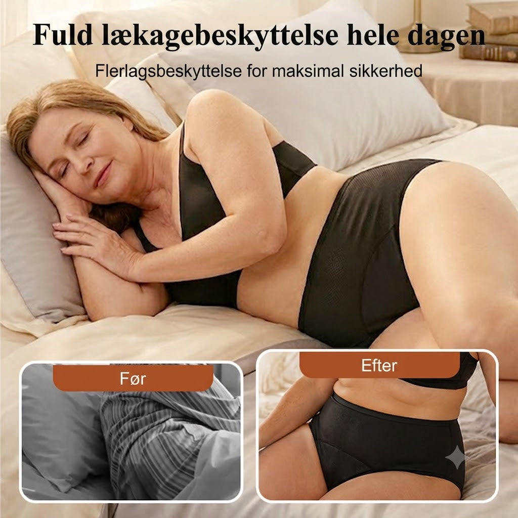 Højtaljede lækagesikre menstruationstrusser med for- og bagbeskyttelse – effektiv beskyttelse mod side-lækkage