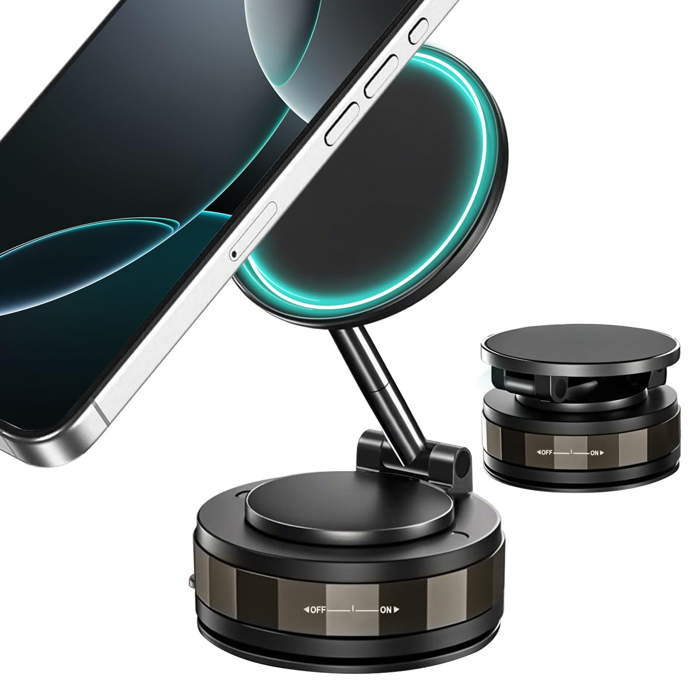 Magnetisk mobilholder til bilen – vakuumsug + magnetisk fastgørelse – 360° rotation – stabil montering på instrumentbræt og forrude