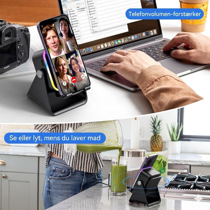 Trådløs induktionshøjtaler med mobilholder