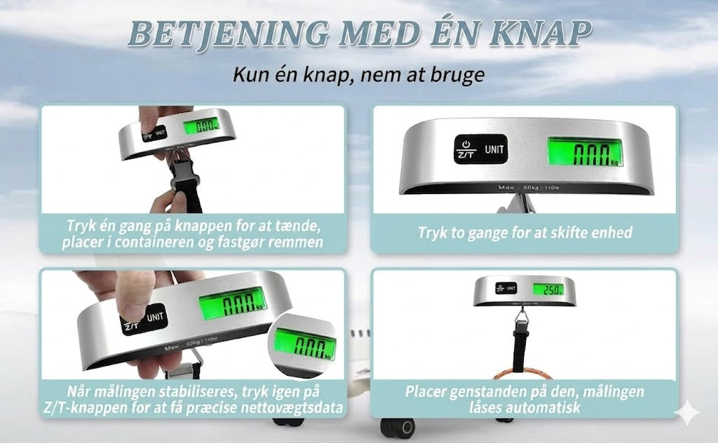Bærbar bagagevægt med LCD-display