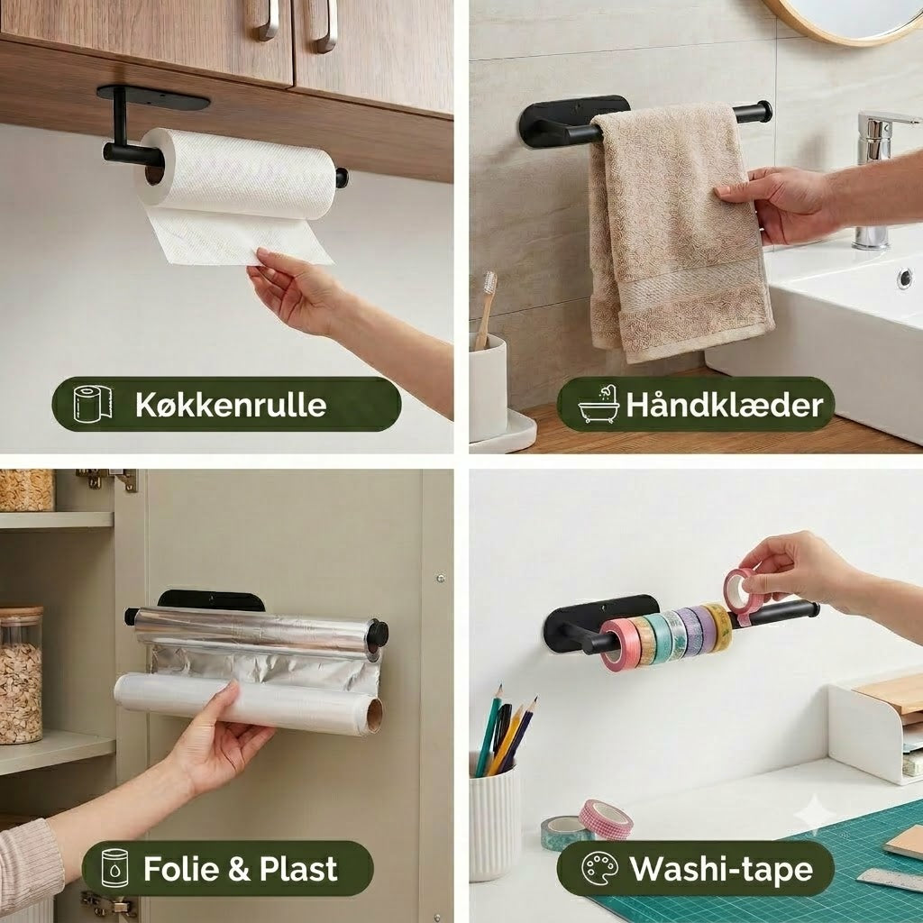 Moderne køkkenrulleholder i rustfrit stål – montering uden boring, meget alsidig