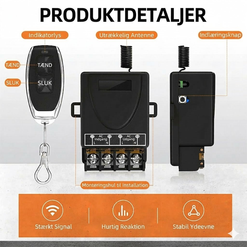 💥Trådløst fjernbetjenings- og modtagersæt – Universel – Plug & Play – Ingen kabler⚡