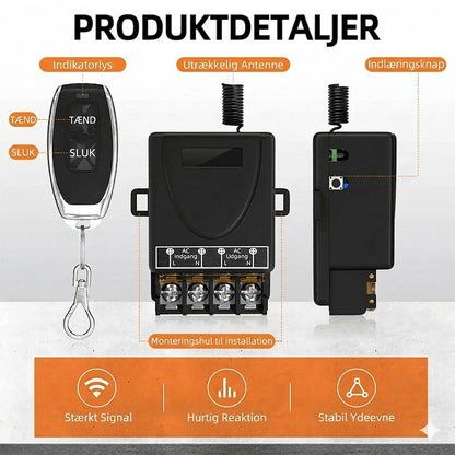 💥Trådløst fjernbetjenings- og modtagersæt – Universel – Plug & Play – Ingen kabler⚡