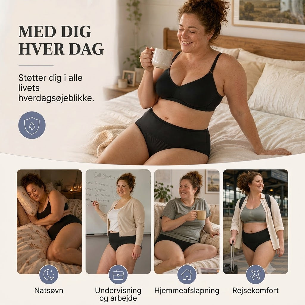 Højtaljede lækagesikre menstruationstrusser med for- og bagbeskyttelse – effektiv beskyttelse mod side-lækkage