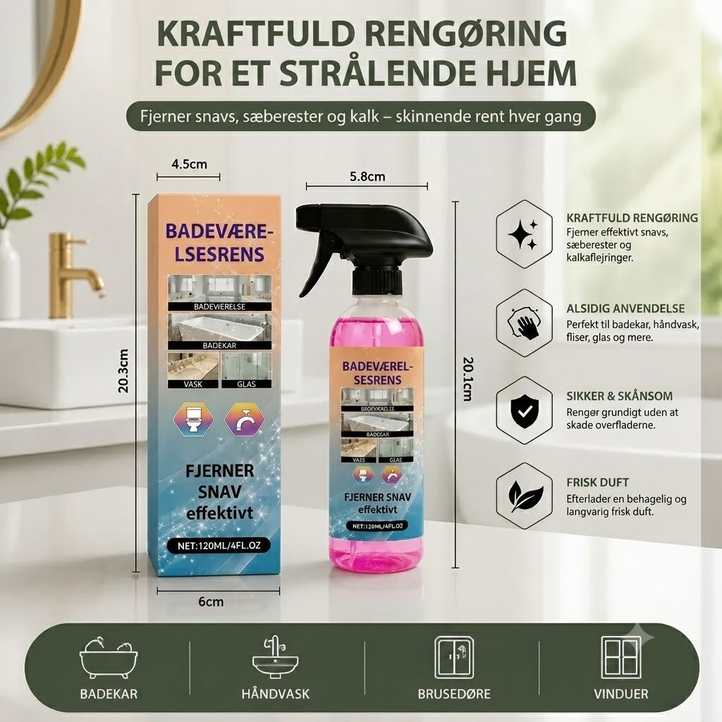 Badeværelsesrengøring – Universal rengøringsmiddel til badekar, håndvaske og glas.