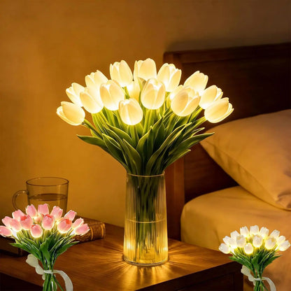 Romantisk LED-tulipanlampe – Stemningsfuld natlampe – Kunstige blomster med lys – Dekoration
