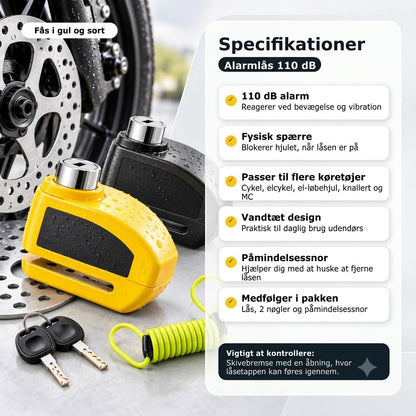 110 dB alarmskivebremselås – Skivebremselås til cykel, knallert og motorcykel