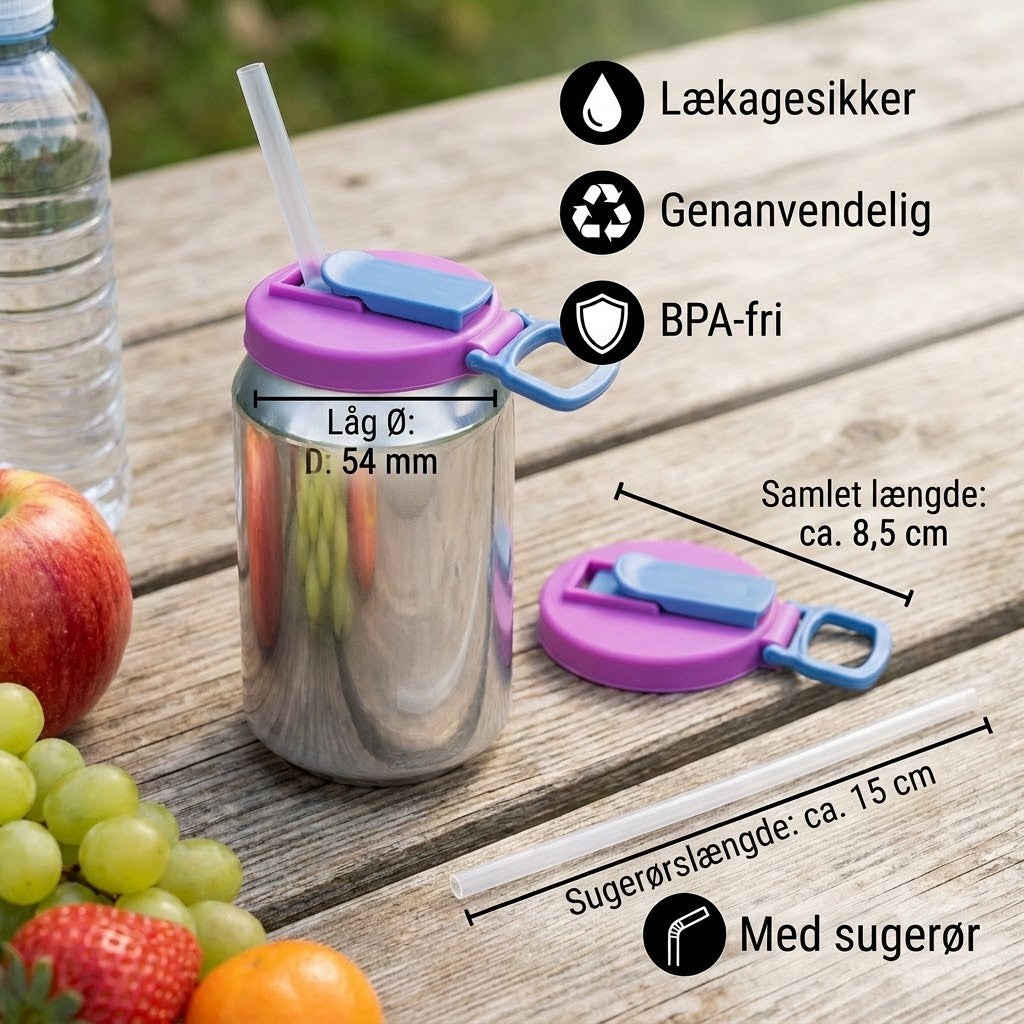 2-i-1 genanvendelige silikonelåg til dåser med sugerør – lækagefrie og bærbare drikkelåg (1 sæt 2 stk.)