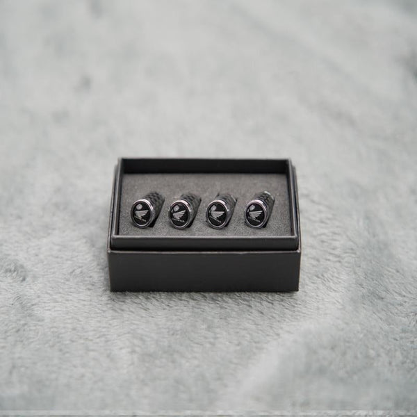 Luksus ventilhættesæt i kulfiberstil – Kulfiberlook – Universel til bil, motorcykel og cykel – Sporty hjulbeskyttelse – [4 stk.]