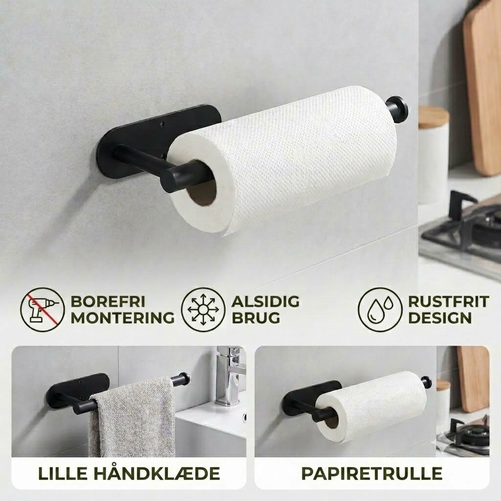 Moderne køkkenrulleholder i rustfrit stål – montering uden boring, meget alsidig