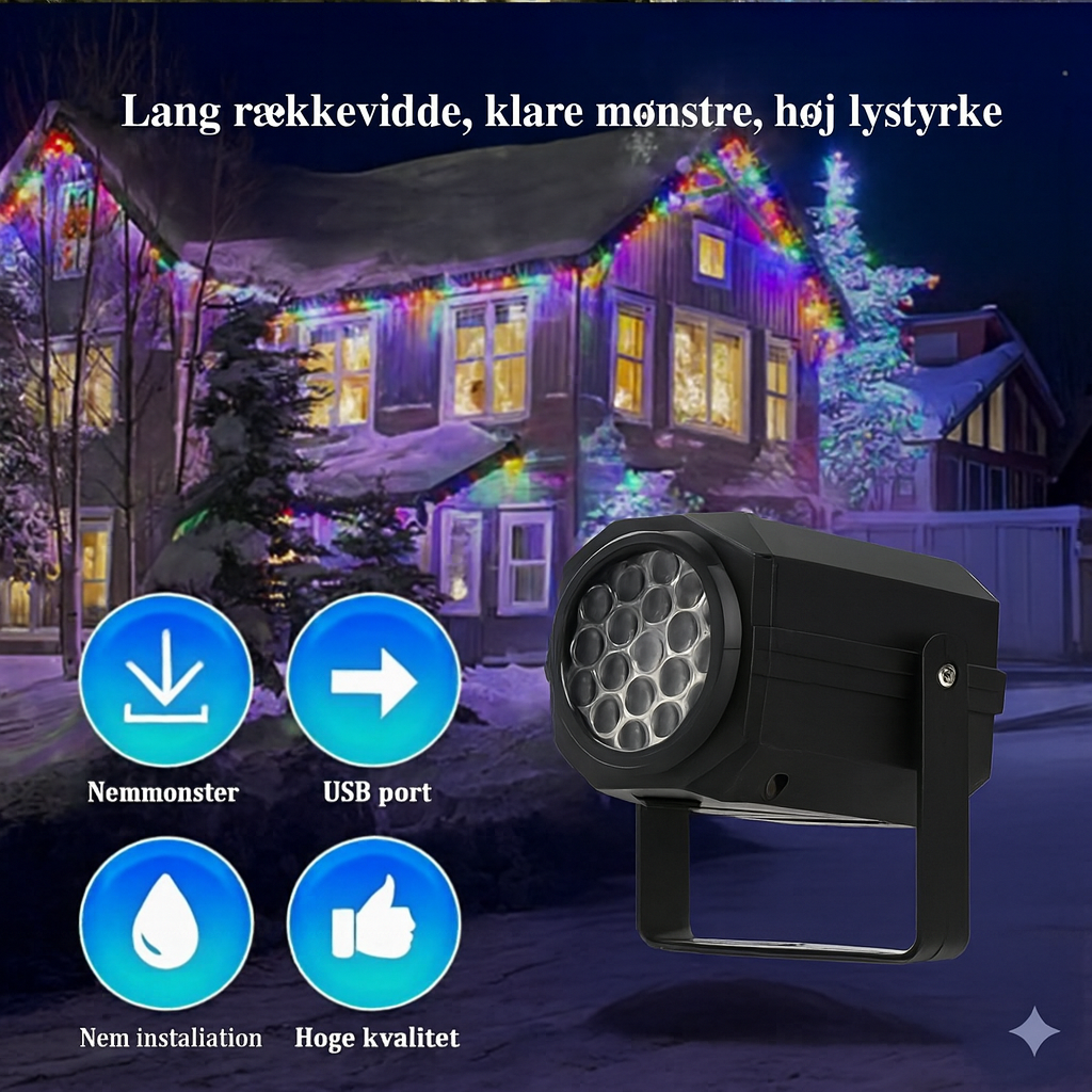 Magisk juleprojektor med bevægelige mønstre