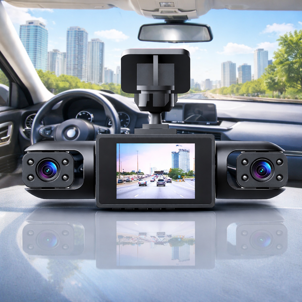 Professionel 360° dashcam – 4 kameraer, fuldt udsyn – Full HD med nattesyn og loop-optagelse