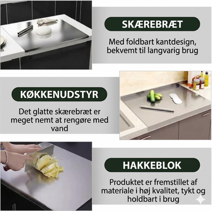Rustfrit stål skærebræt til køkkenbordplade