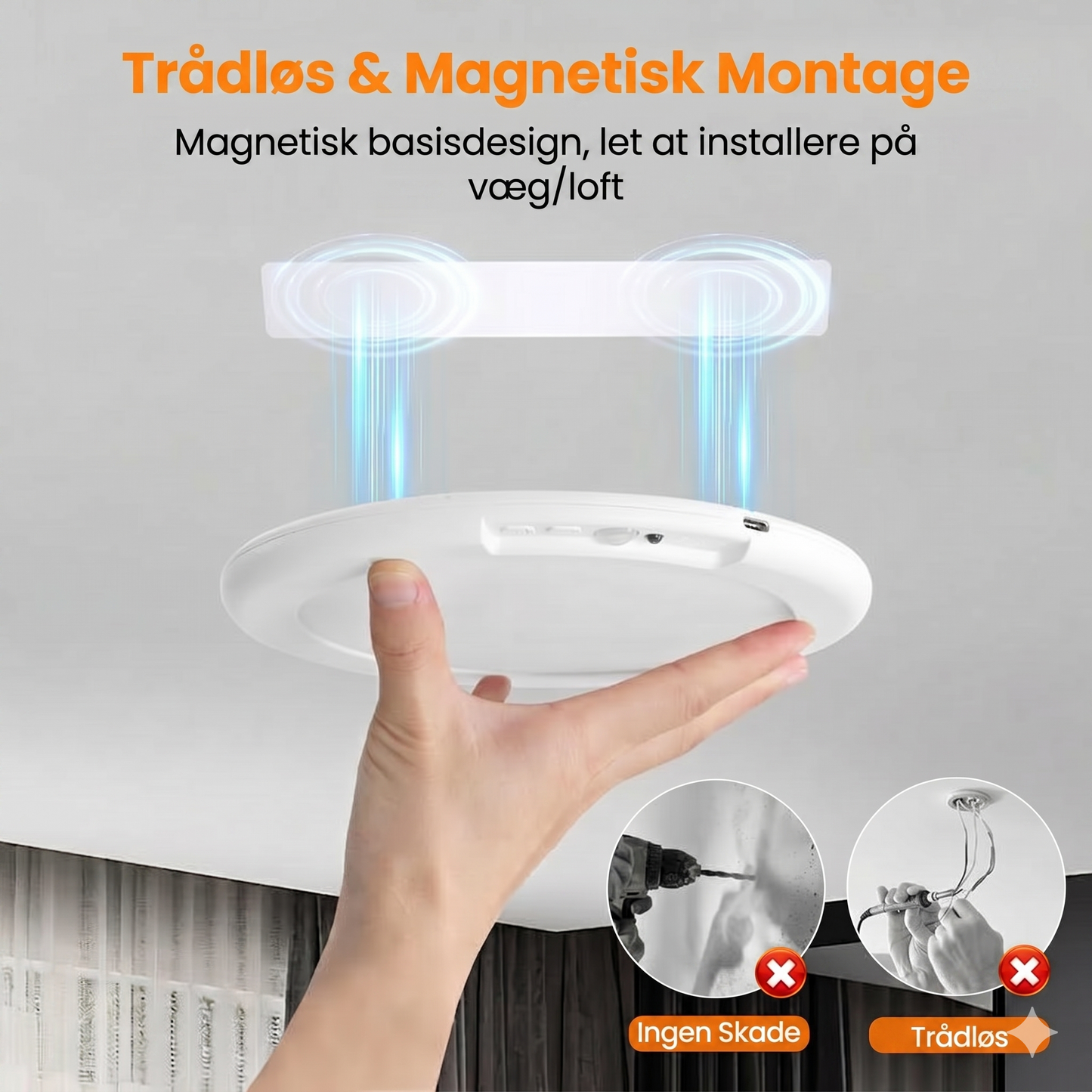 Genopladelig loftlampe med bevægelsessensor – trådløs – inkl. fjernbetjening