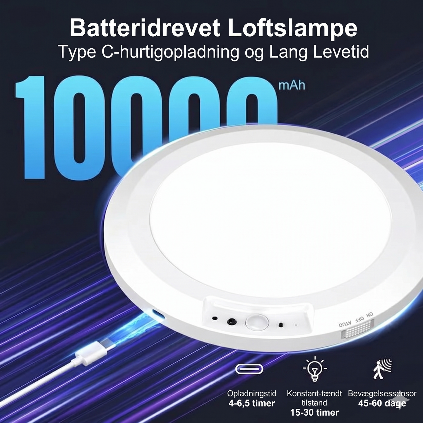 Genopladelig loftlampe med bevægelsessensor – trådløs – inkl. fjernbetjening
