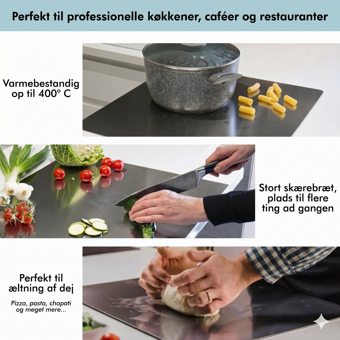 Rustfrit stål skærebræt til køkkenbordplade