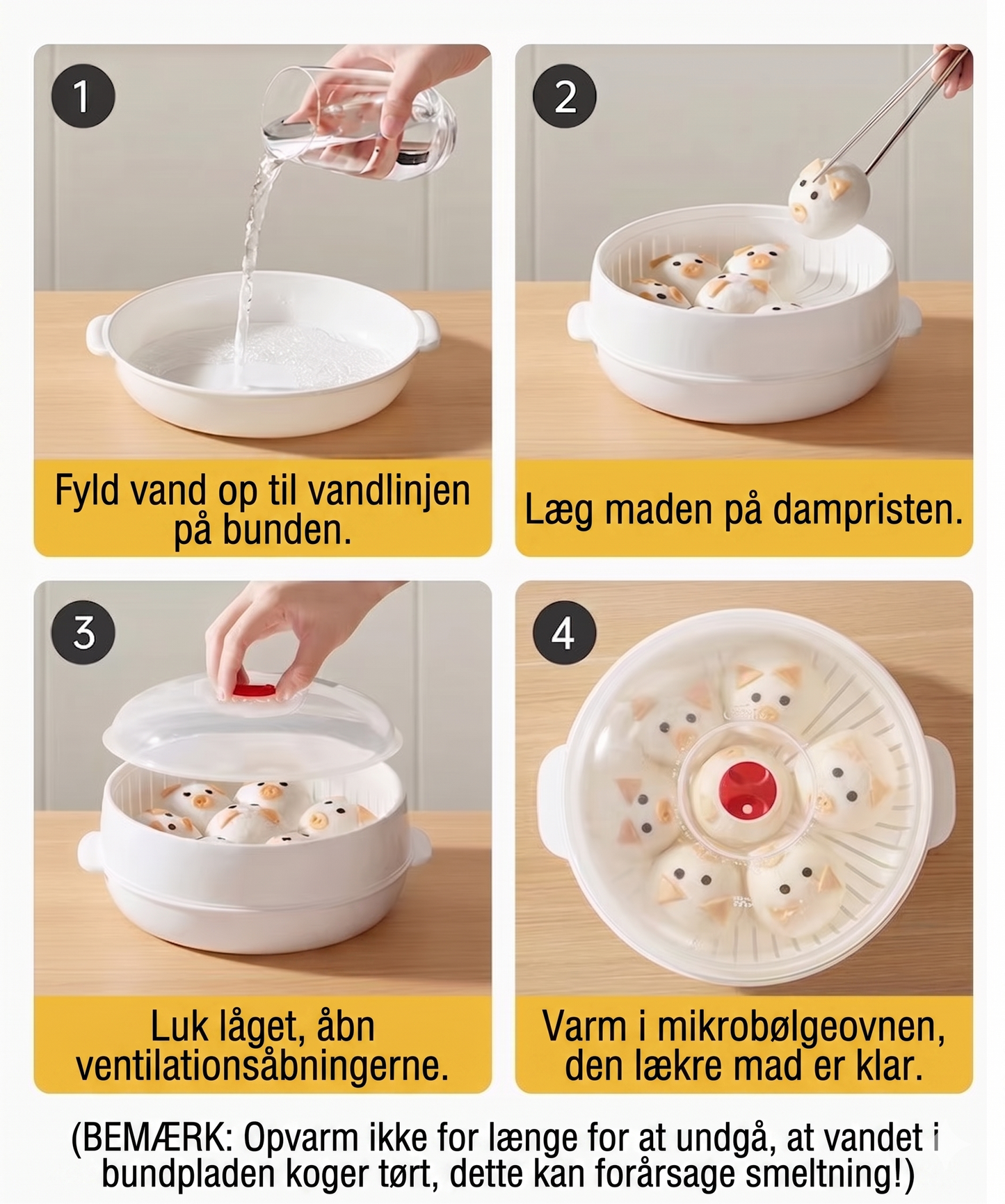 Multifunktionel dampkoger til mikroovn – med holde-varm-funktion – sund madlavning