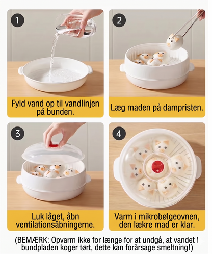 Multifunktionel dampkoger til mikroovn – med holde-varm-funktion – sund madlavning