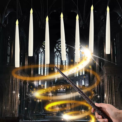 Svævende stearinlys🕯️: 🔮LED-stearinlys med magisk tryllestav – Stemningsfuld halloween-dekorationsbelysning🎃