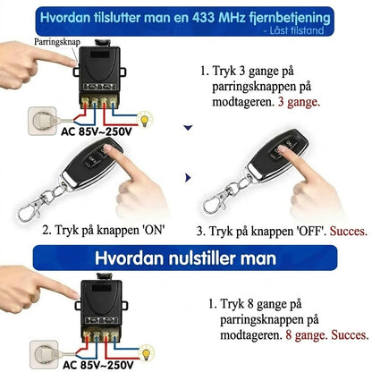 💥Trådløst fjernbetjenings- og modtagersæt – Universel – Plug & Play – Ingen kabler⚡