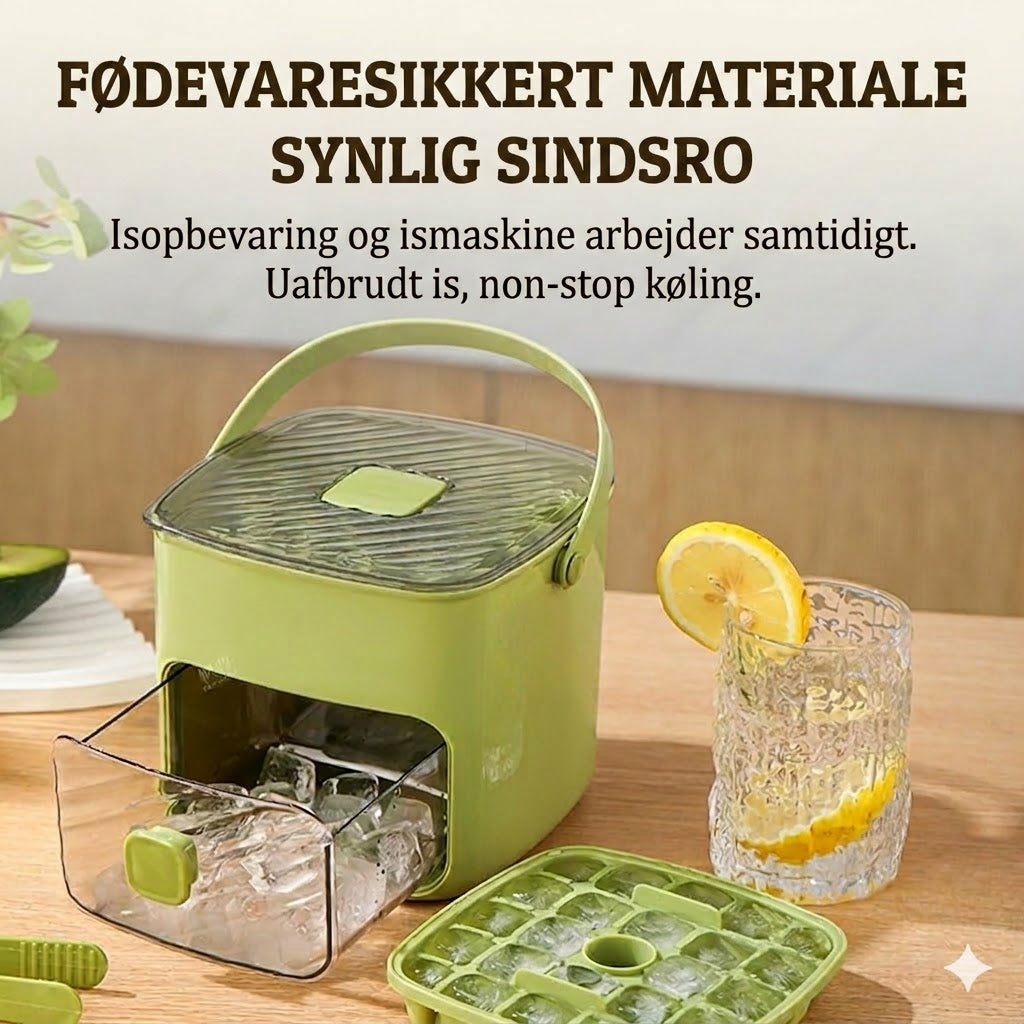 Isterningebakke i silikone med låg – klembar iskop med håndtag