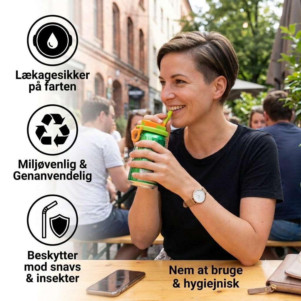 2-i-1 genanvendelige silikonelåg til dåser med sugerør – lækagefrie og bærbare drikkelåg (1 sæt 2 stk.)
