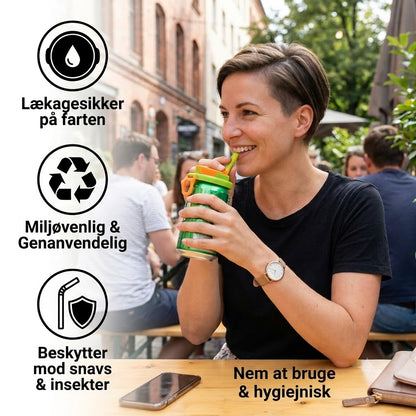 2-i-1 genanvendelige silikonelåg til dåser med sugerør – lækagefrie og bærbare drikkelåg (1 sæt 2 stk.)