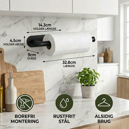 Moderne køkkenrulleholder i rustfrit stål – montering uden boring, meget alsidig