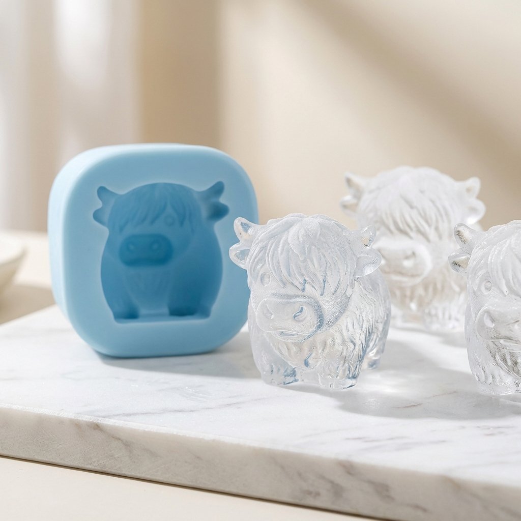 🐮 Mini skotsk højlandskvæg – 3D silikone-isterningform
