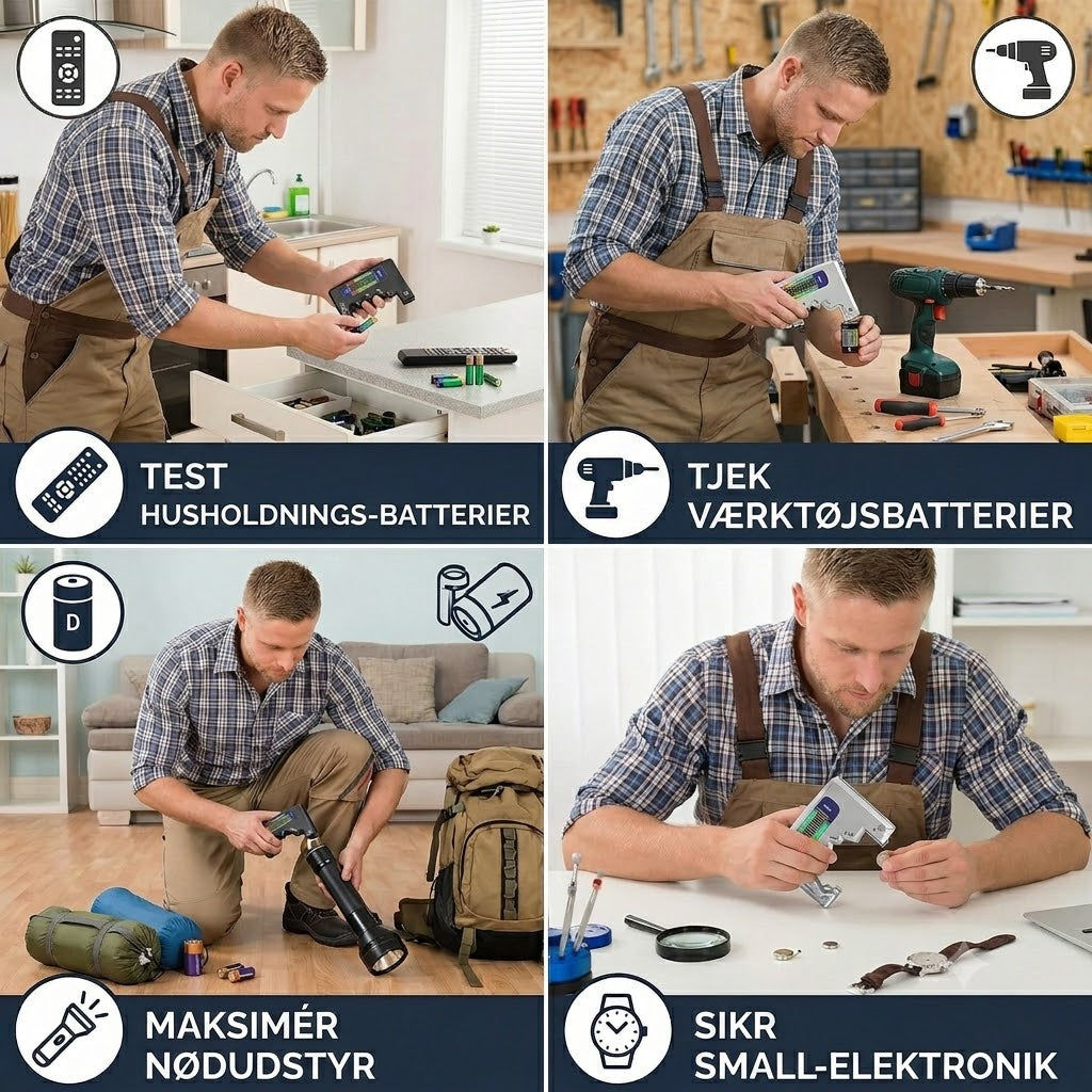 Digital batteritester med LCD-skærm – måler kapacitet på AA, AAA, C, D, 9V og knapcellebatterier🔋