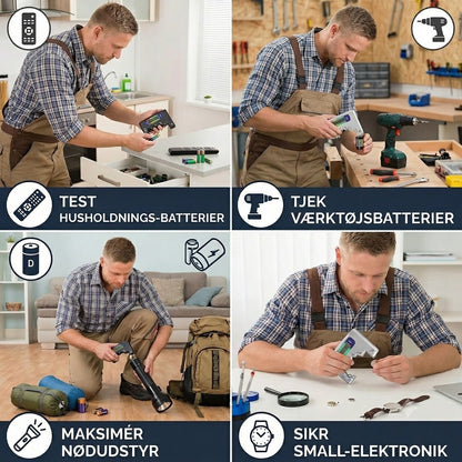 Digital batteritester med LCD-skærm – måler kapacitet på AA, AAA, C, D, 9V og knapcellebatterier🔋