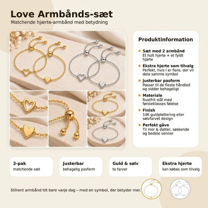 Kærlighedsarmbåndssæt – Hjertearmbånd med 14K forgyldning