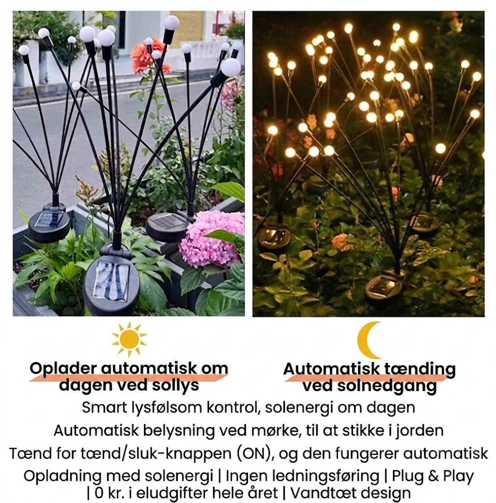 Solcelledrevet ildflue-havebelysning