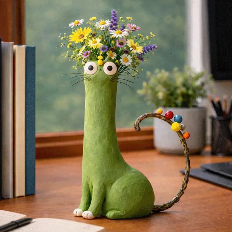 😻 Håndlavet keramisk kattevase – Unikt, originalt design – Dekorativ vase til katteelskere