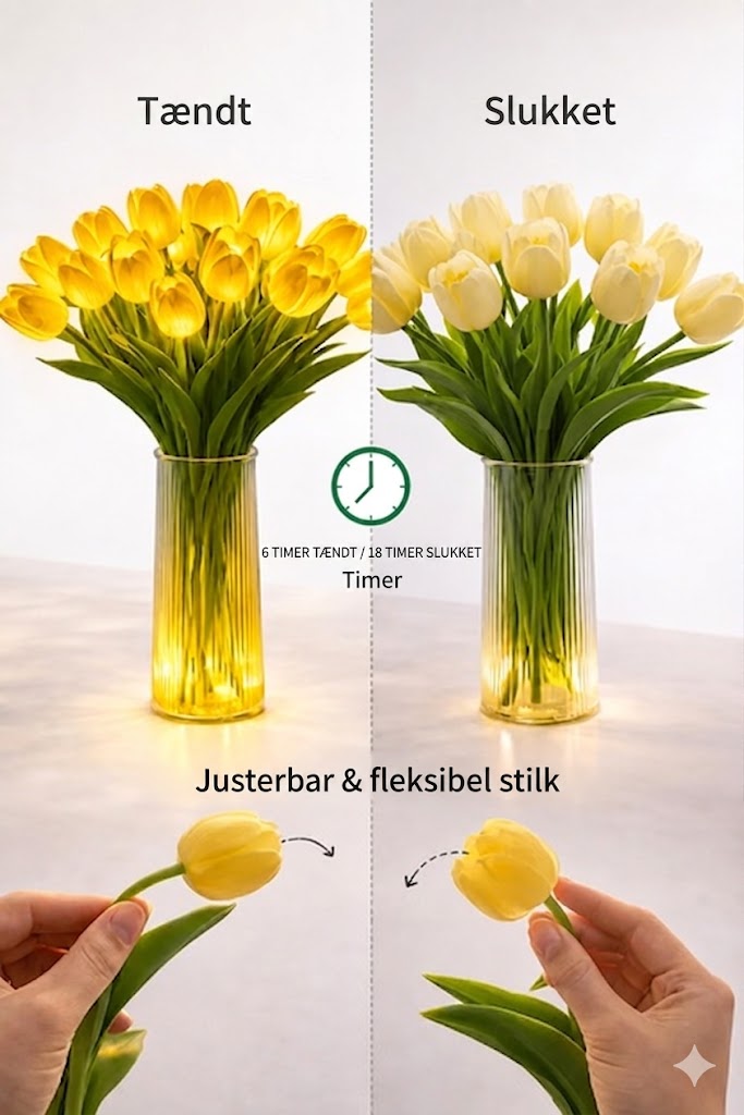 Romantisk LED-tulipanlampe – Stemningsfuld natlampe – Kunstige blomster med lys – Dekoration