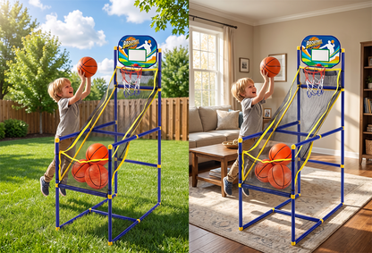 🔥 📢Begrænset tid: 50% rabat! 🏀 Arcade-basketballspil til børn – Sikkert og sjovt indendørs kaste-spil med automatisk boldretur 🎯