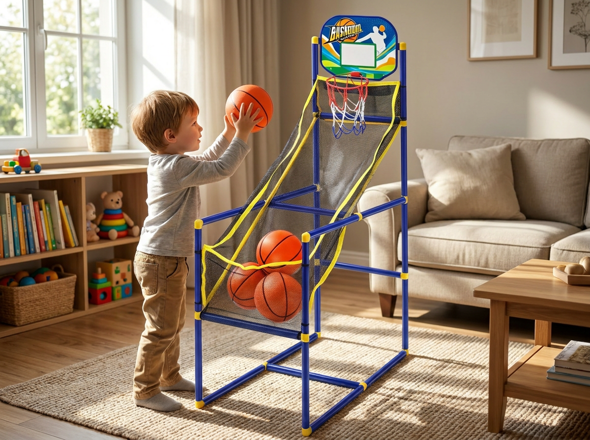 🔥 📢Begrænset tid: 50% rabat! 🏀 Arcade-basketballspil til børn – Sikkert og sjovt indendørs kaste-spil med automatisk boldretur 🎯