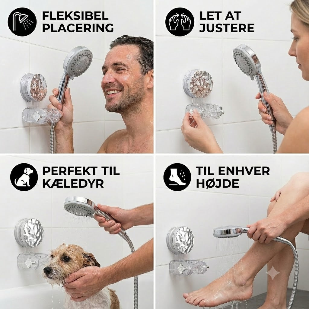 Justerbar og flytbar holder til bruser – fleksibel holder til håndbruser uden boring