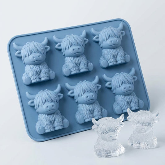 🐮 Mini skotsk højlandskvæg – 3D silikone-isterningform